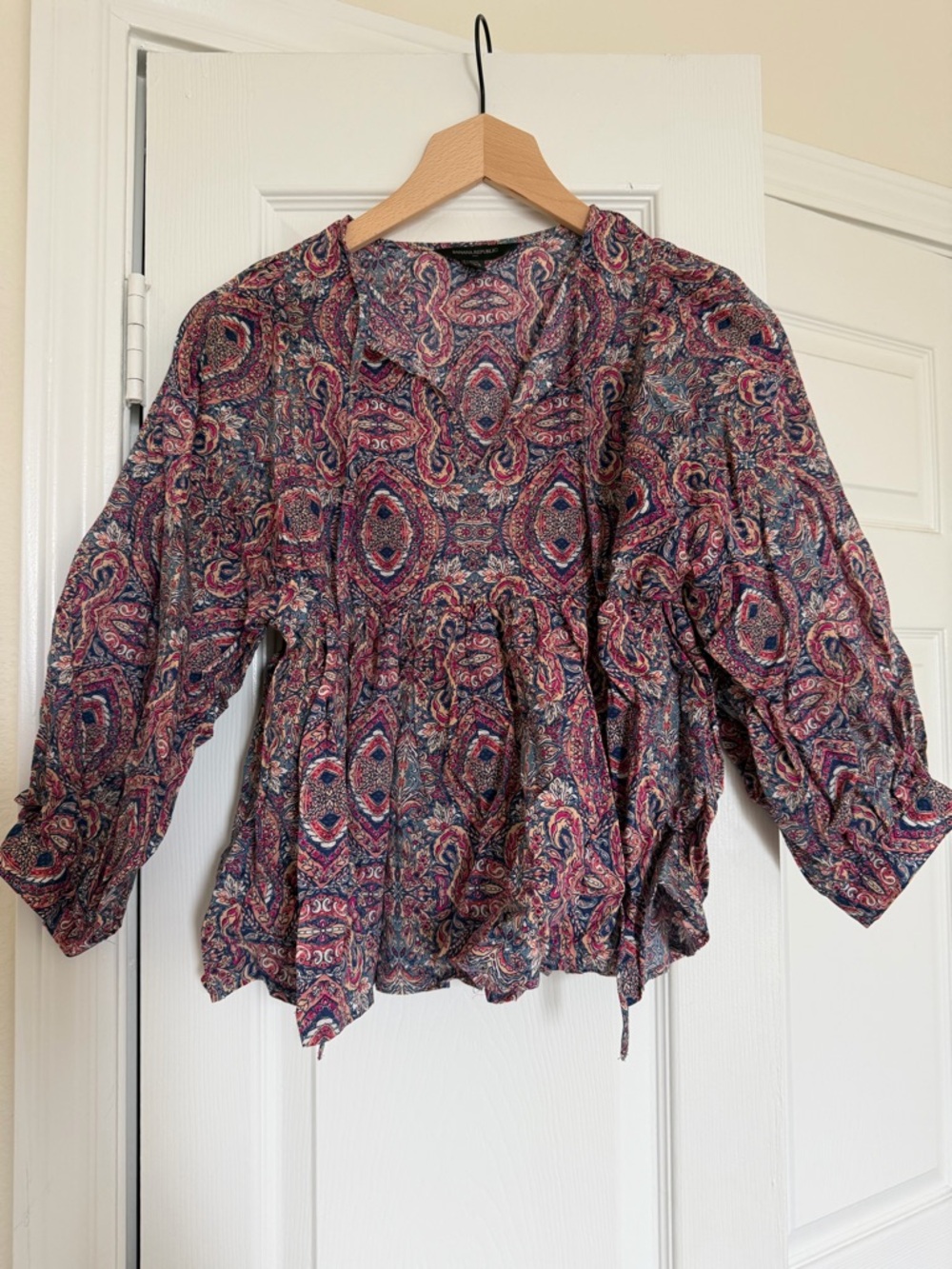 Banana Republic Paisley Peplum Blouse - Pink & Blue Multi